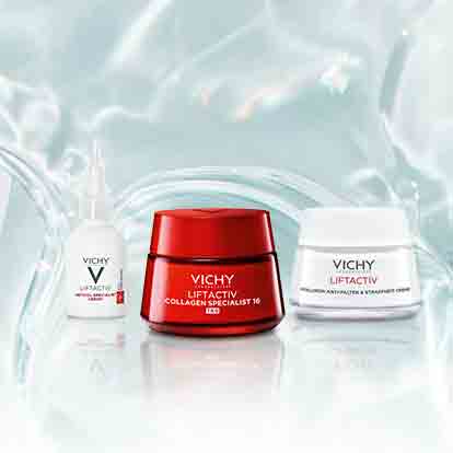 Vichy Liftactiv Anti Aging Routine mit Retinol Specialist Serum Collagen Specialist Creme und Anti Falten Tagespflege