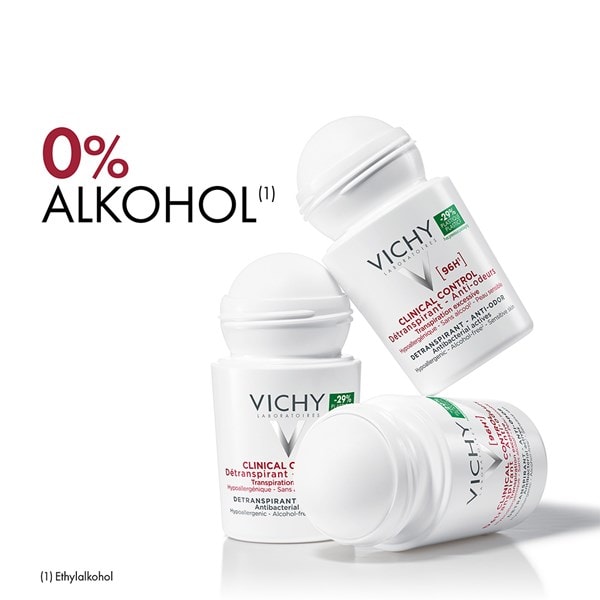 Bild von drei VICHY Clinical Control 96h Roll-on Deos für Frauen mit 0 Prozent Alkohol