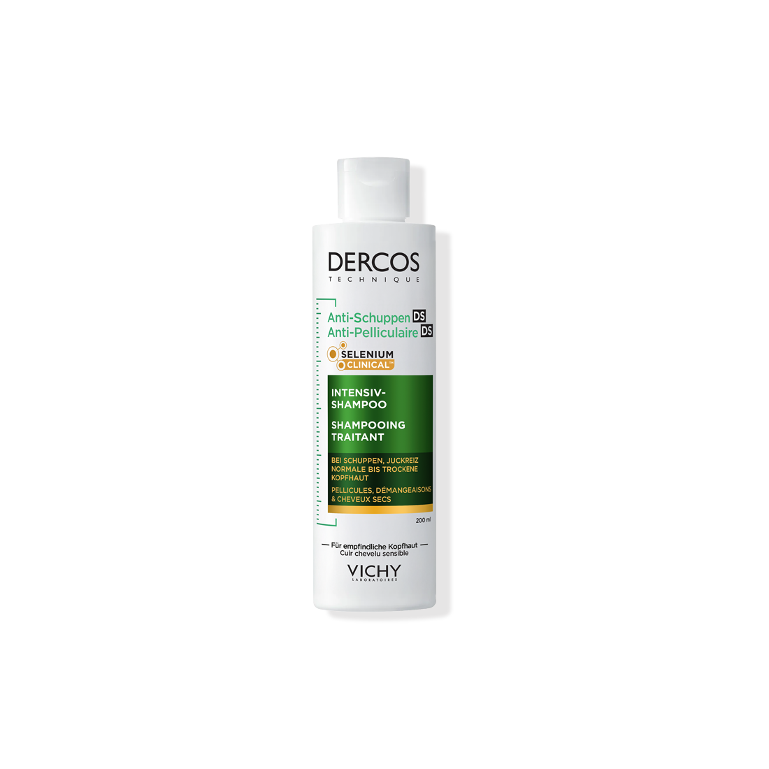 Vichy Dercos Anti-Schuppen Intensiv-Shampoo mit Selenium DS für empfindliche Kopfhaut, 200 ml.