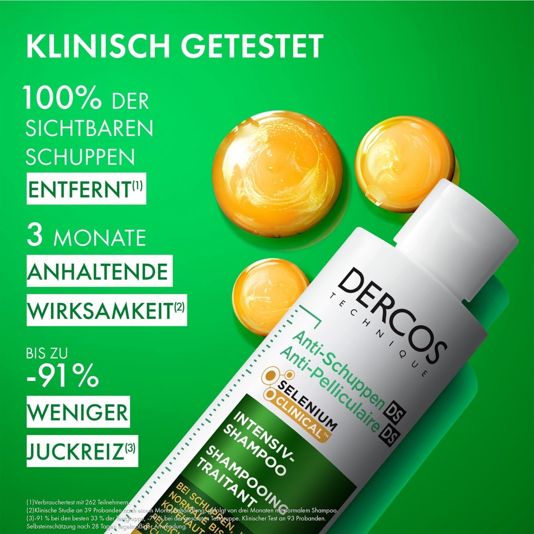 Vichy Dercos Anti-Schuppen Intensiv-Shampoo: 100 % sichtbare Schuppen entfernt, 3 Monate Wirksamkeit, bis zu 91 % weniger Juckreiz.