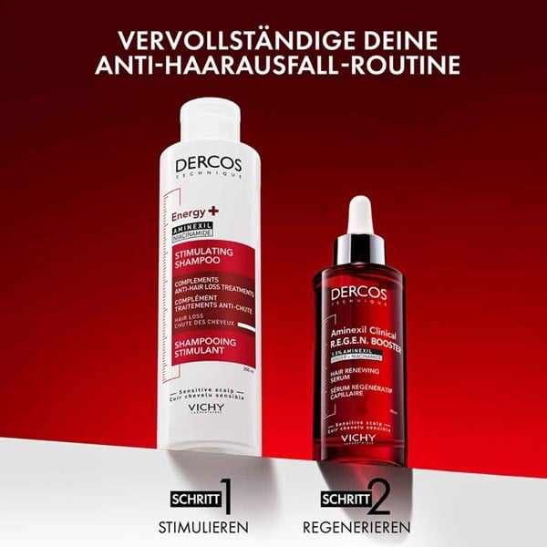 Zwei Schritte für starkes Haar – erst Shampoo, dann Serum für mehr Fülle und Kraft