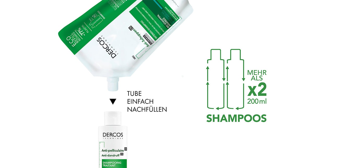 DERCOS Anti Schuppen Shampoo fuer normales bis fettiges Haar Anwendung