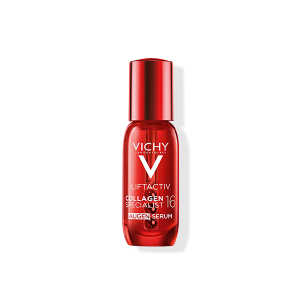 Rote Flasche des Vichy Liftactiv Collagen Specialist 16 Augenserums