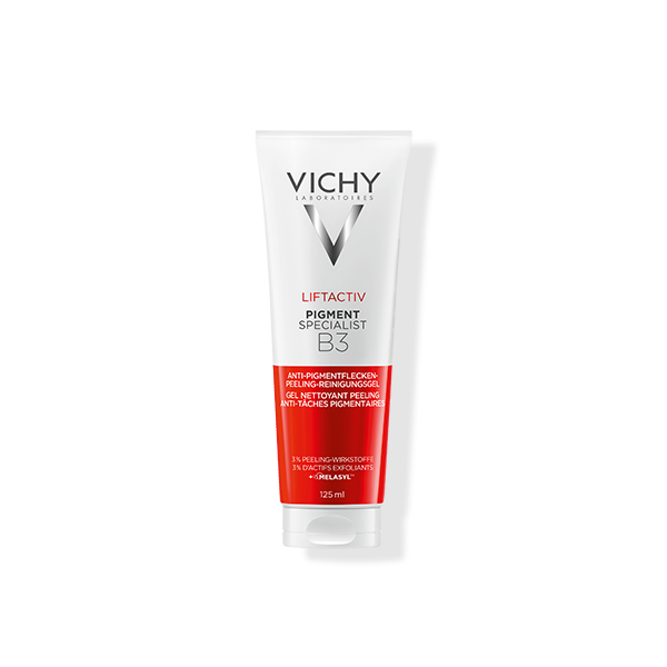 Vichy Liftactiv Pigment Specialist B3 Peeling-Reinigungsgel in weiß-roter Tube, Vorderansicht
