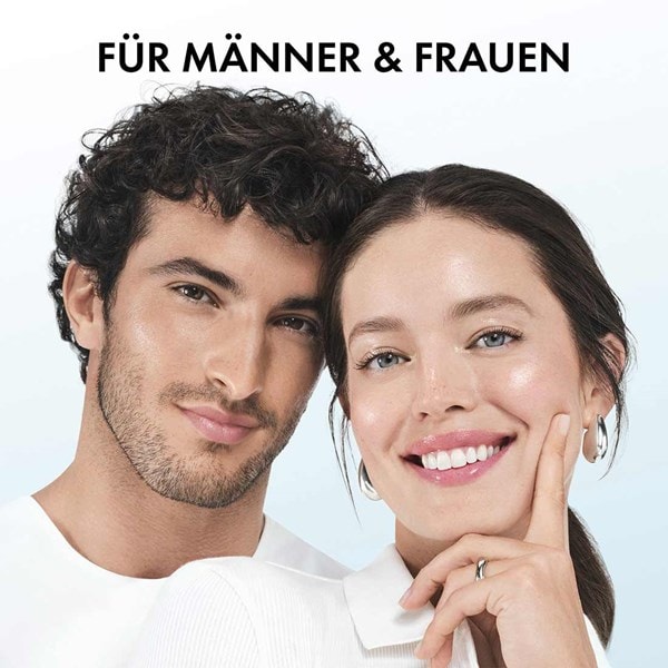Mann und Frau in weißen Oberteilen nebeneinander, Text im Bild: für Männer und Frauen