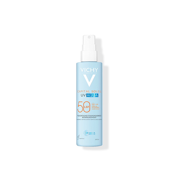 Vichy Capital Soleil UV Aqua Sonnenspray LSF 50 in hellblauer Sprühflasche, 200 ml